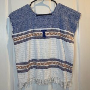 Blue and White Boho Fringe Bottom Top Size M
